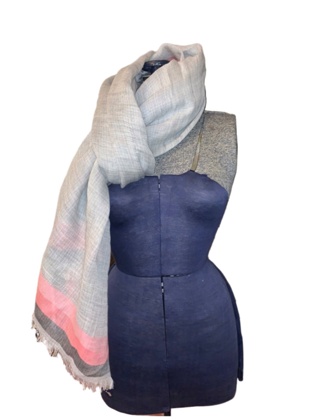 Women's Sandwich Gray & Pink Striped Wool Blend Scarf One Size